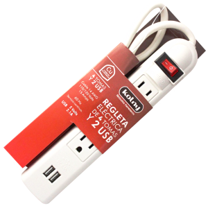 Regleta eléctrica de 4 tomas con 2 USB Kolny